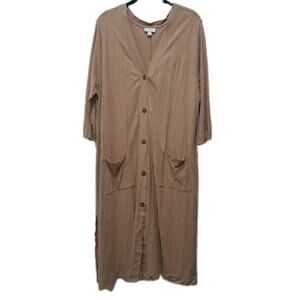 Pure J Jill Longline Duster Cardigan Sweater Womens XL Brown Organic Cotton Hemp